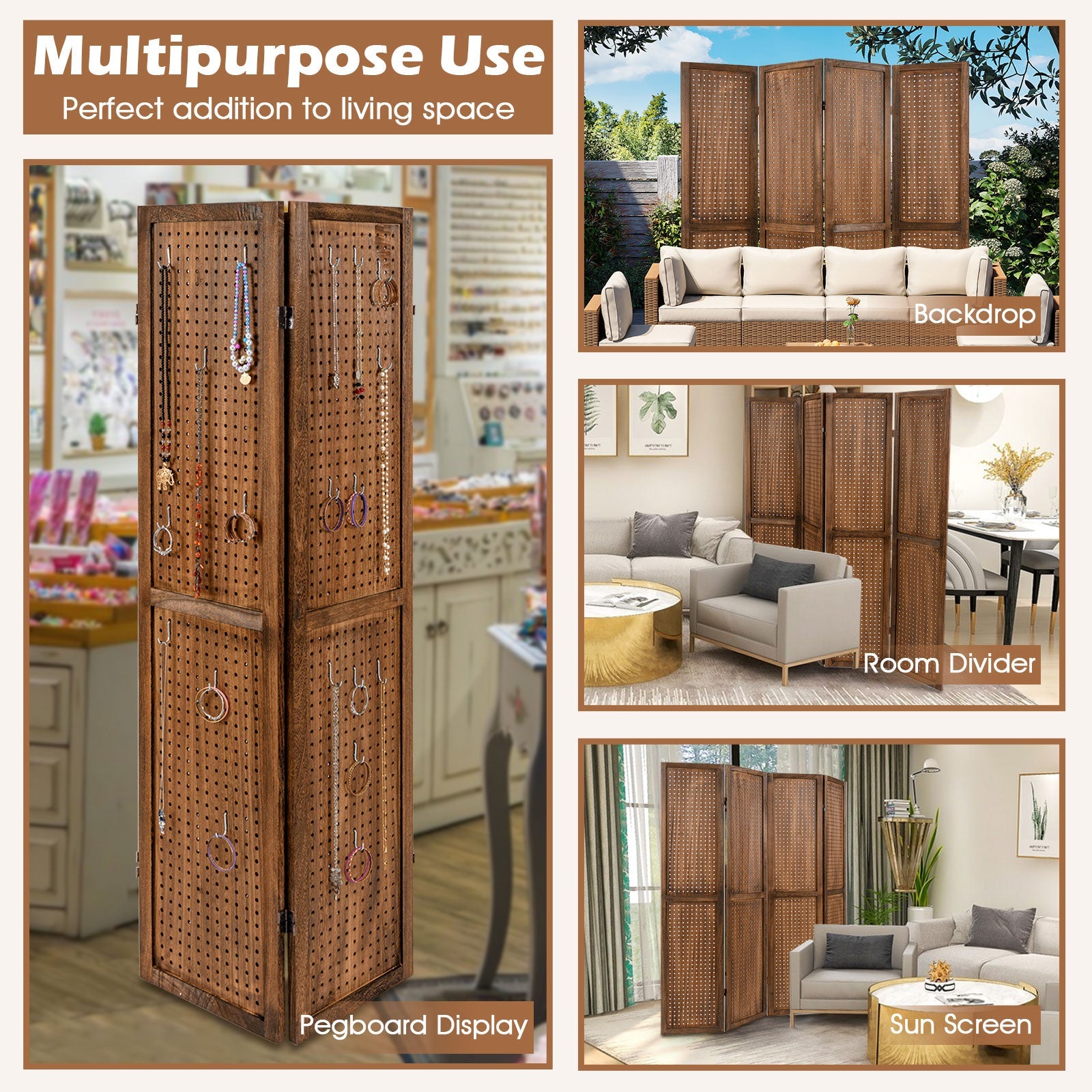 Pegboard Display with 360¬∞ Metal Hinges and Solid Wood Frame