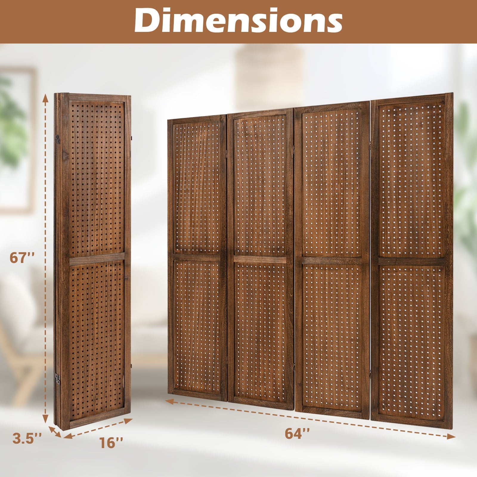 Pegboard Display with 360¬∞ Metal Hinges and Solid Wood Frame