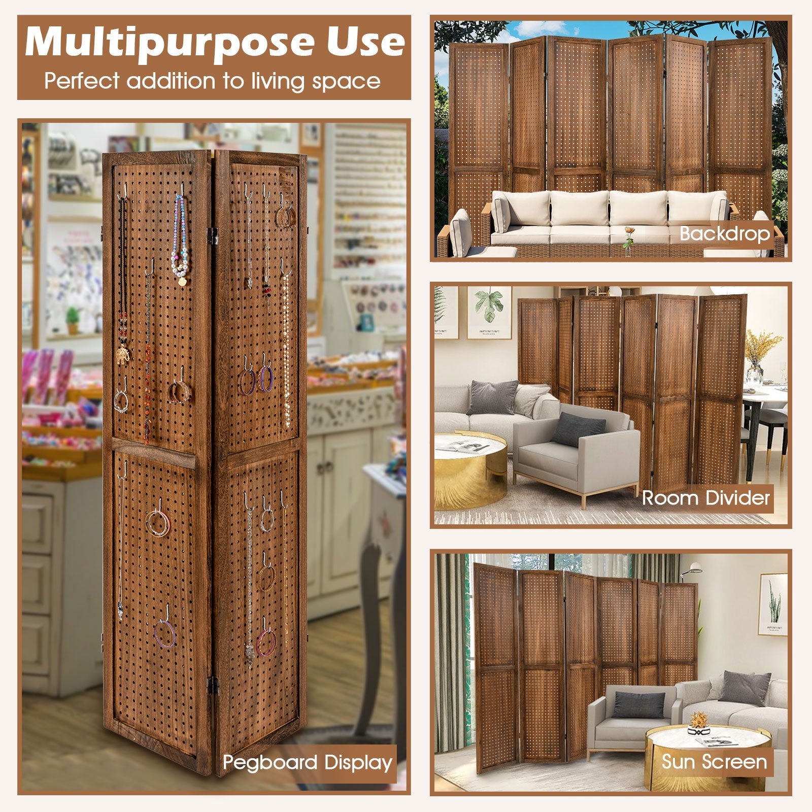 Pegboard Display with 360¬∞ Metal Hinges and Solid Wood Frame