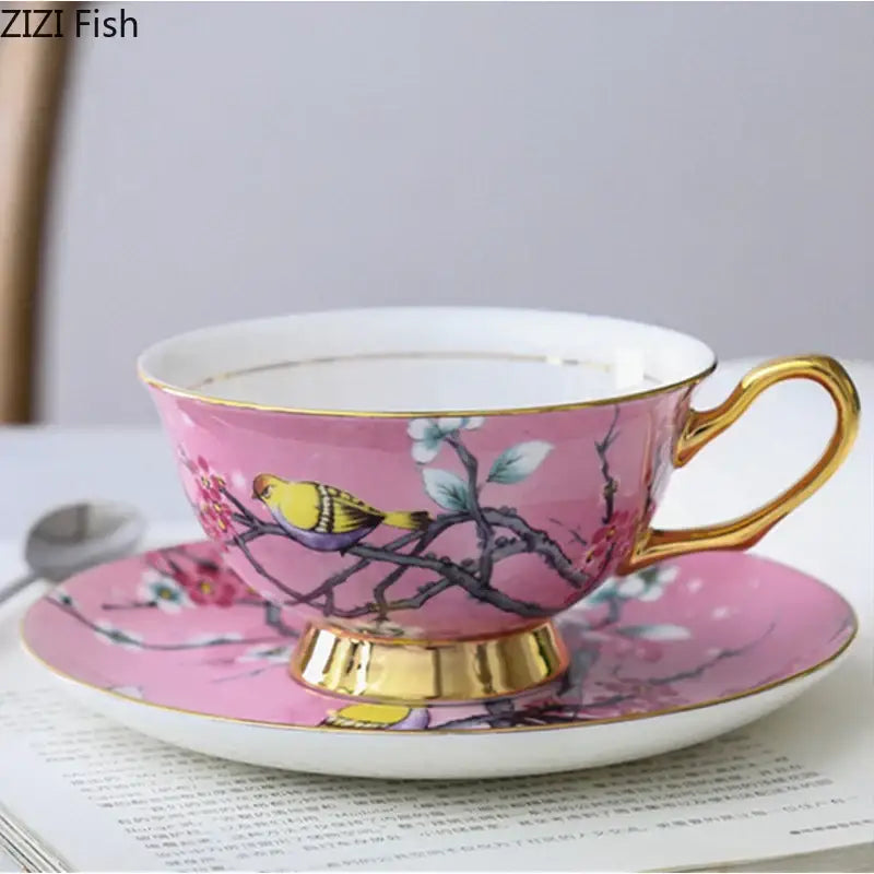 Pink and blue cartoon bird pattern ceramic cup set dining room