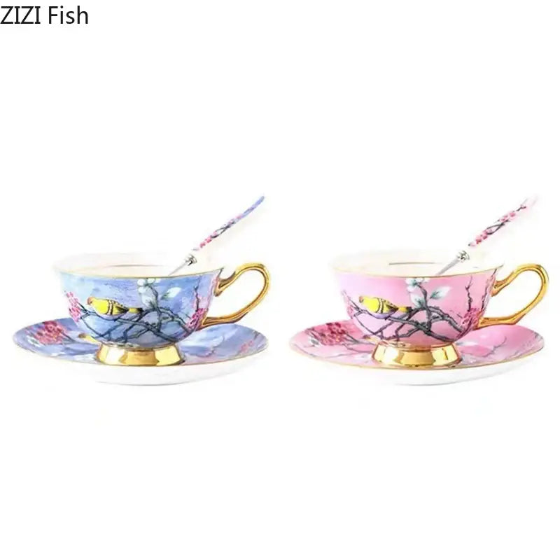 Pink and blue cartoon bird pattern ceramic cup set dining room