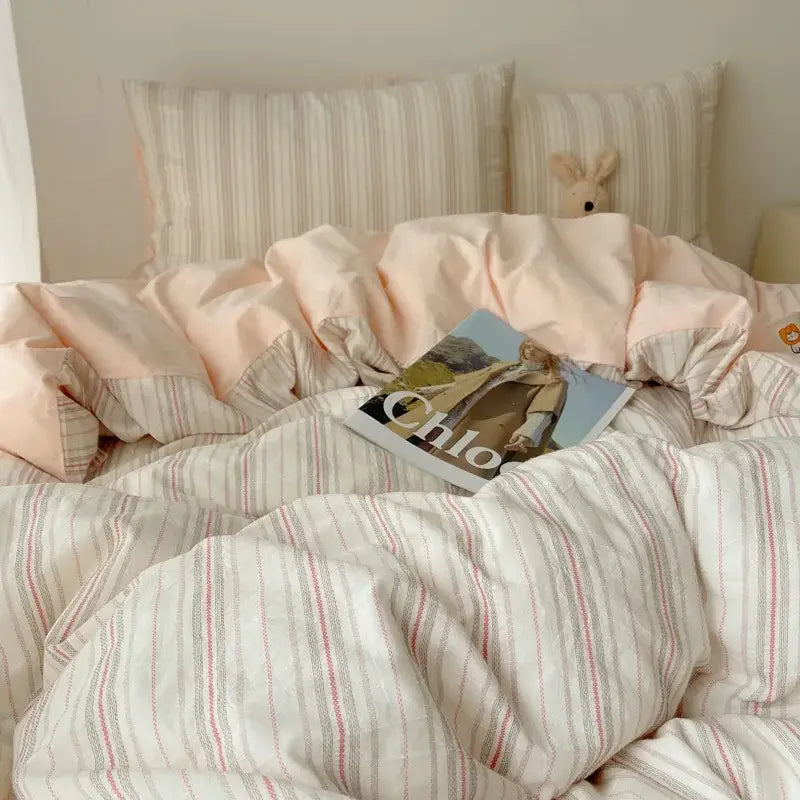 Pink and white gingham cozy cotton grid bedding sets bedroom