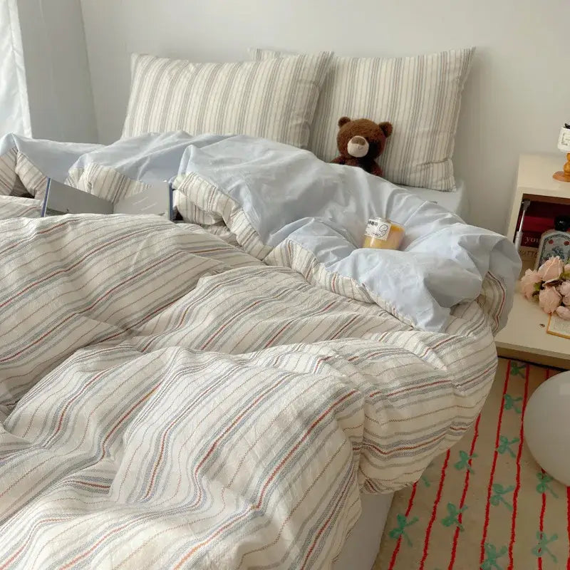 Pink and white gingham cozy cotton grid bedding sets bedroom
