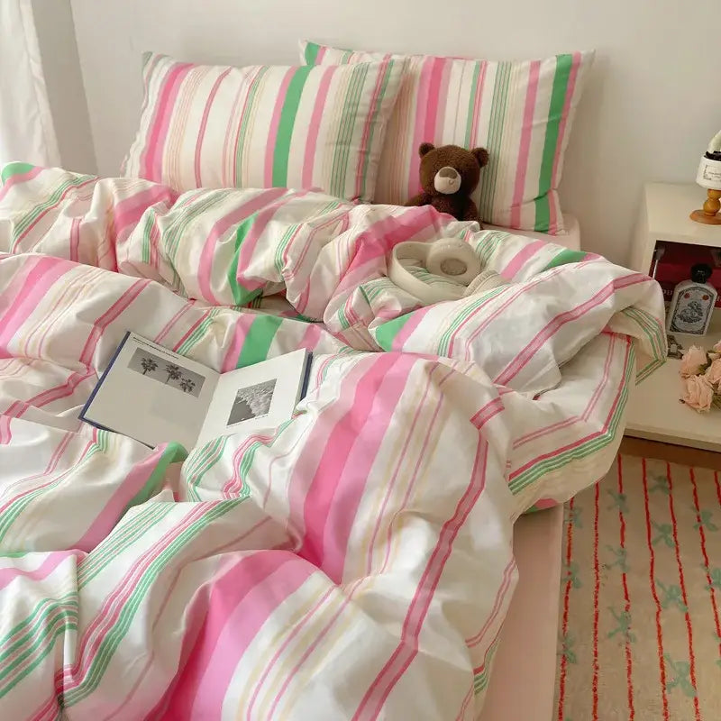 Pink and white gingham cozy cotton grid bedding sets bedroom