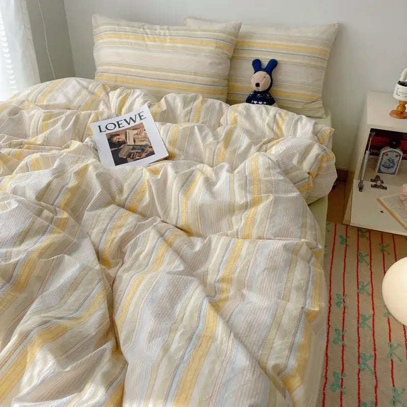 Pink and white gingham cozy cotton grid bedding sets bedroom