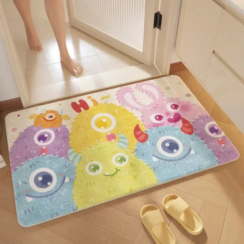 "DecorBites™ Cartoon Print Bathroom Carpet: Soft, Absorbent & Anti-Slip Entrance Mat"