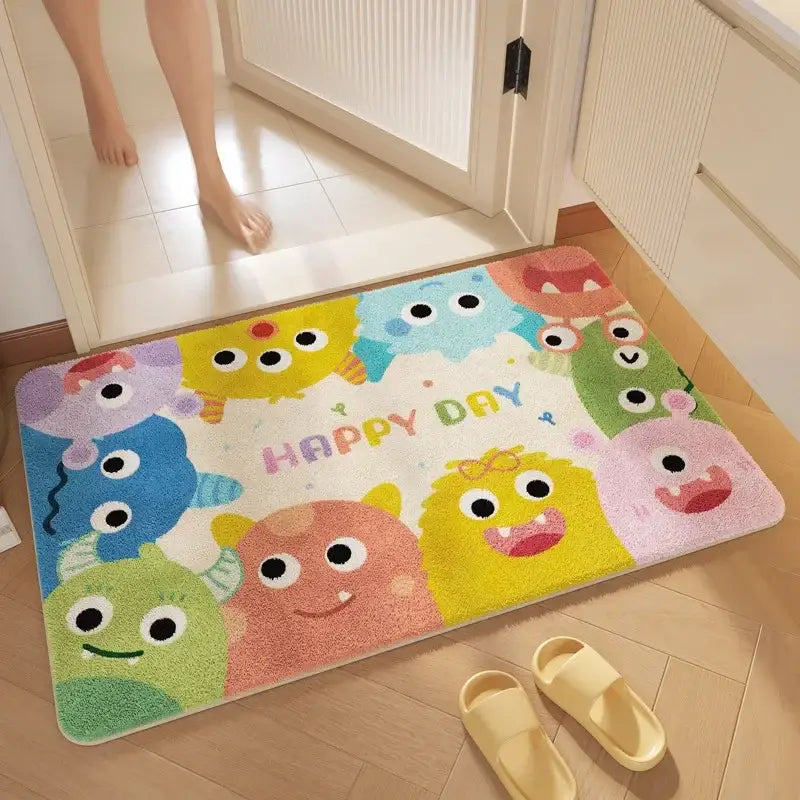 "DecorBites™ Cartoon Print Bathroom Carpet: Soft, Absorbent & Anti-Slip Entrance Mat"