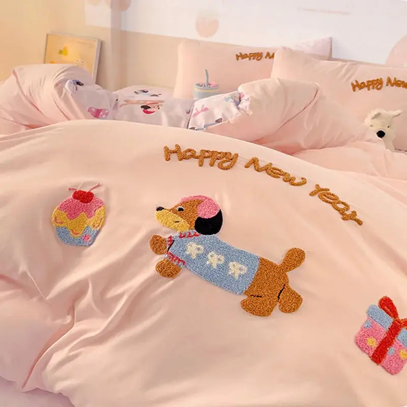 Pink new year dog bedding set bedroom cloud cotton cartoon