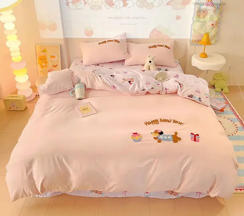 Pink new year dog bedding set bedroom cloud cotton cartoon