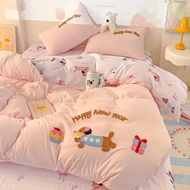 Pink new year dog bedding set bedroom cloud cotton cartoon