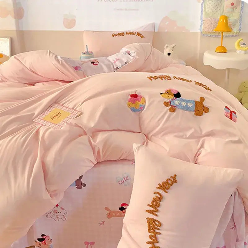 Pink new year dog bedding set bedroom cloud cotton cartoon