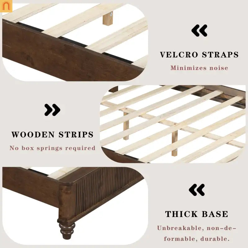 Bed Frame Platform King Walnut Rubberwood Tall Headboard 800 lb
