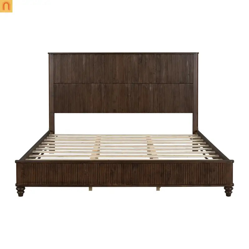 Bed Frame Platform King Walnut Rubberwood Tall Headboard 800 lb