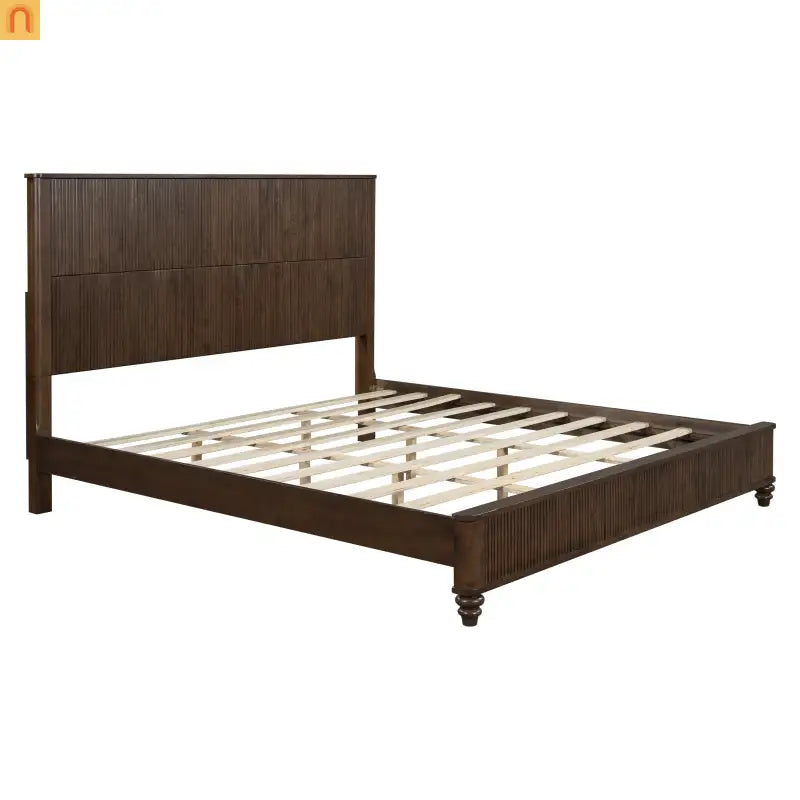 Bed Frame Platform King Walnut Rubberwood Tall Headboard 800 lb