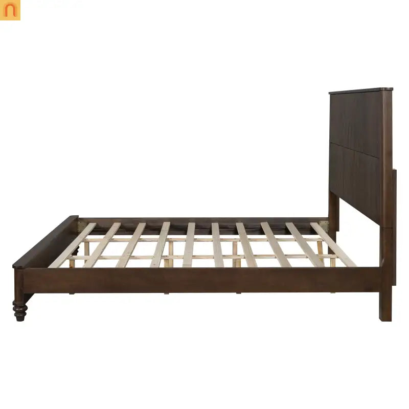 Bed Frame Platform King Walnut Rubberwood Tall Headboard 800 lb