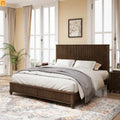 Bed Frame Platform King Walnut Rubberwood Tall Headboard 800 lb