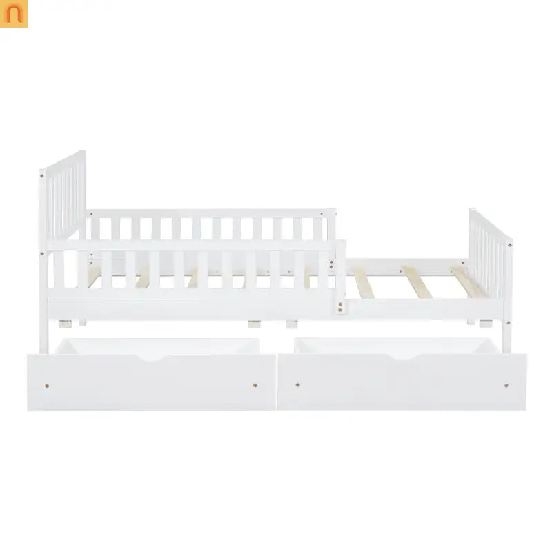 Bed Frame Platform Wood White Twin Storage Drawers Guardrails