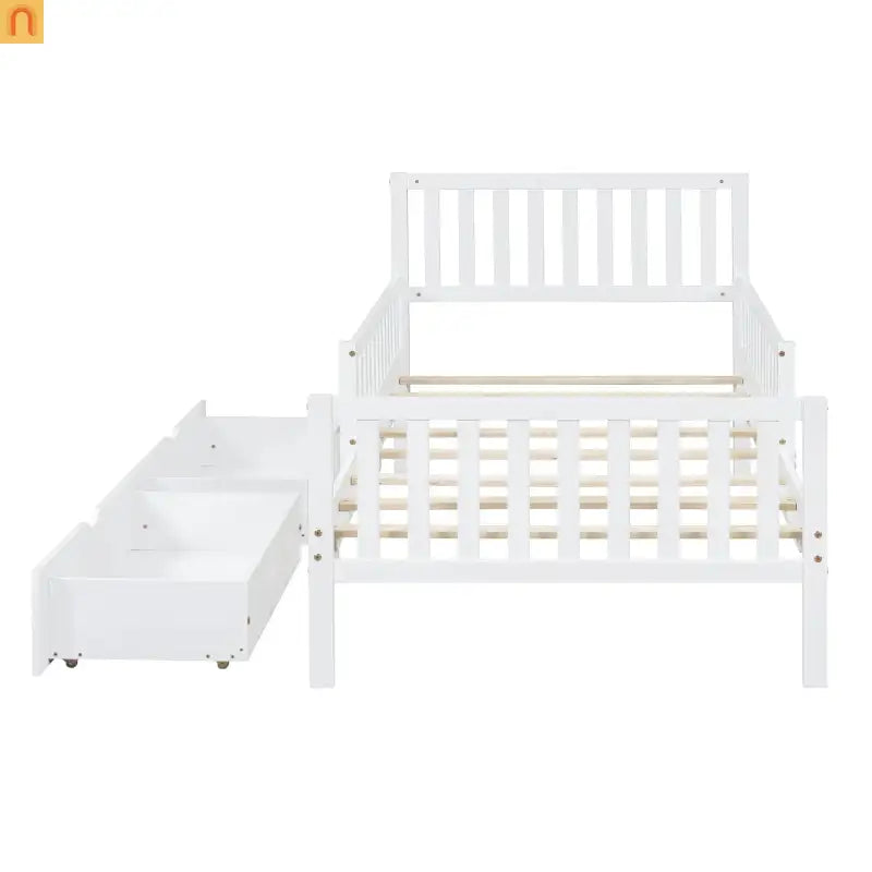 Bed Frame Platform Wood White Twin Storage Drawers Guardrails