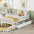 Bed Frame Platform Wood White Twin Storage Drawers Guardrails