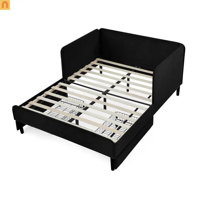 Bed Frame Daybed Platform Velvet Black Full 2 Drawers 300 lb