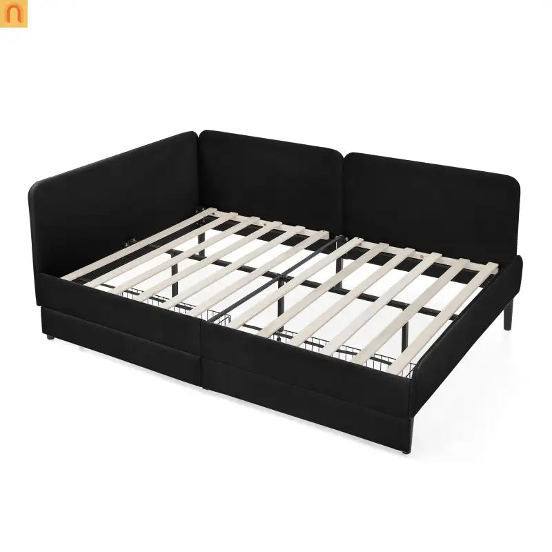 Bed Frame Daybed Platform Velvet Black Full 2 Drawers 300 lb