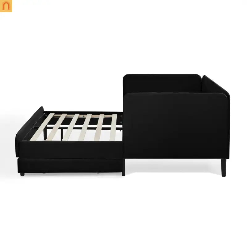 Bed Frame Daybed Platform Velvet Black Full 2 Drawers 300 lb