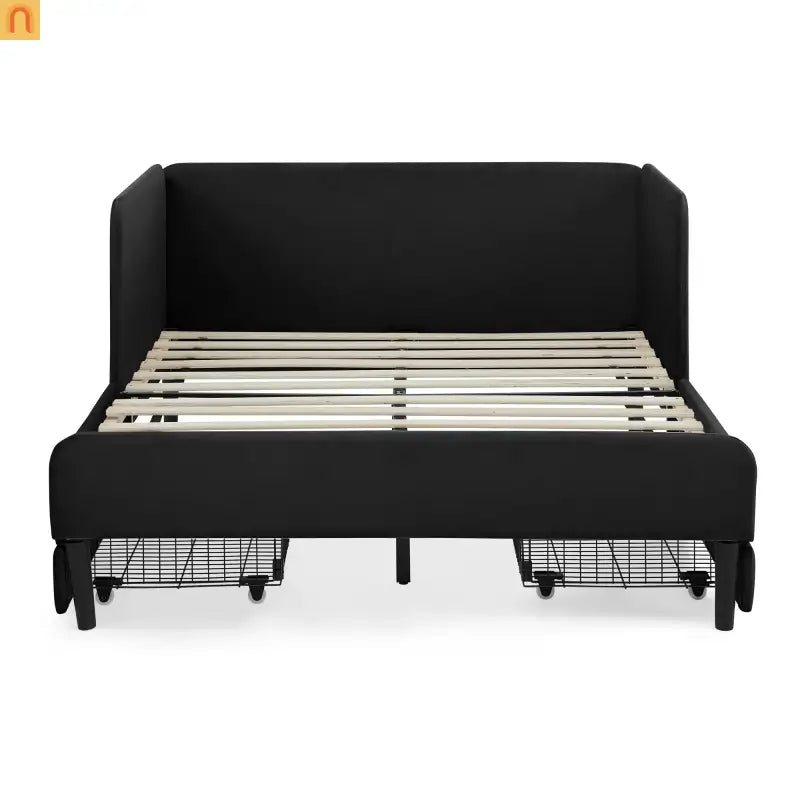 Bed Frame Daybed Platform Velvet Black Full 2 Drawers 300 lb