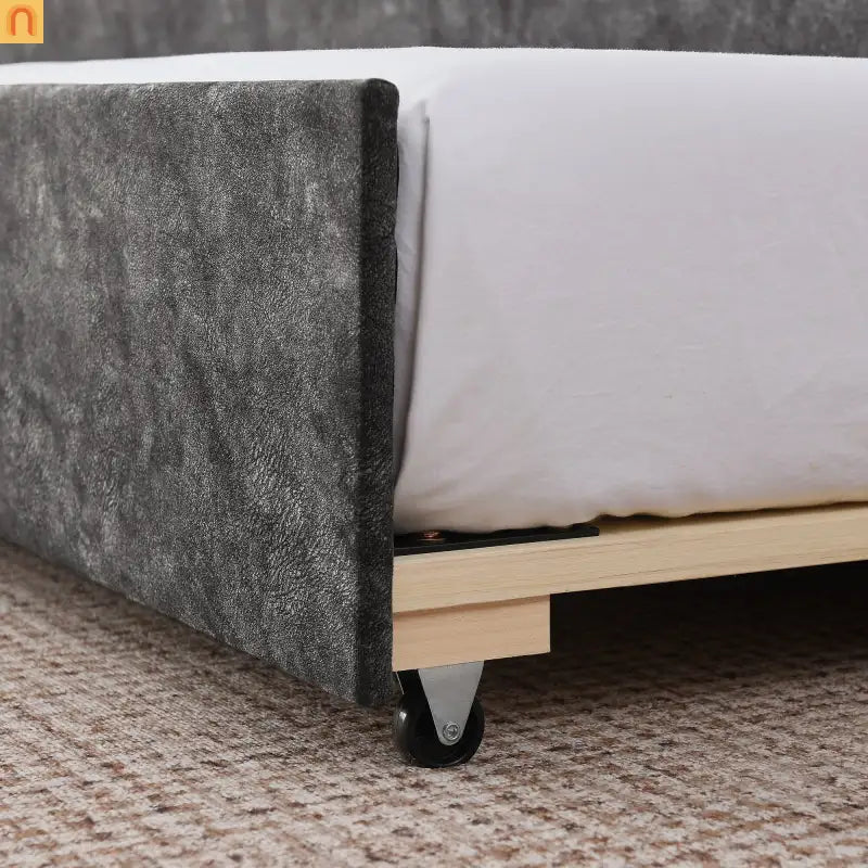 Bed Frame Daybed Twin Velvet Gray Pop-Up Trundle USB 300 lb