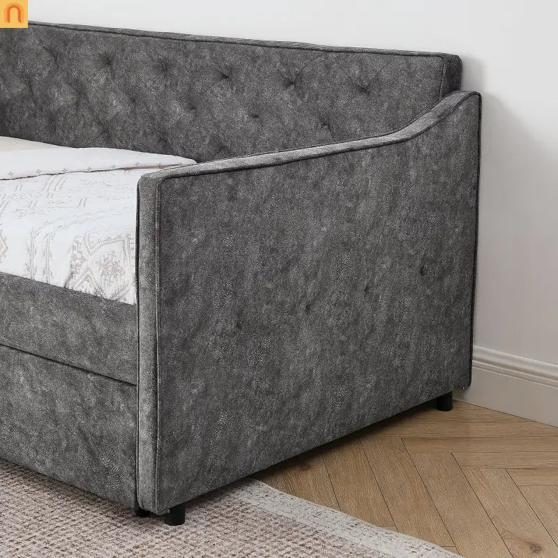 Bed Frame Daybed Twin Velvet Gray Pop-Up Trundle USB 300 lb