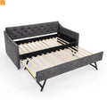 Bed Frame Daybed Twin Velvet Gray Pop-Up Trundle USB 300 lb