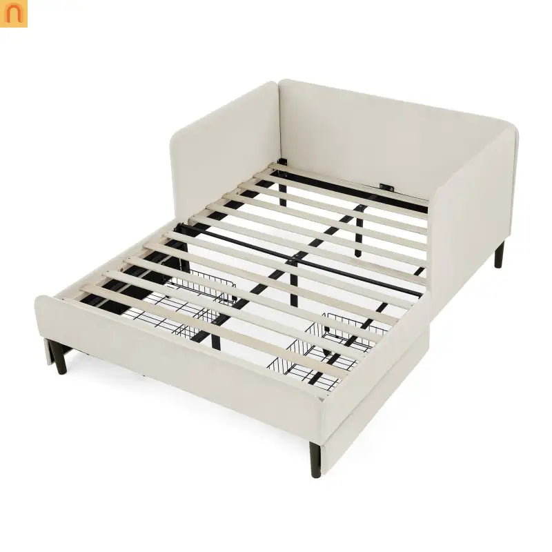 Bed Frame Platform Velvet Beige Full Storage Drawers 300 lb