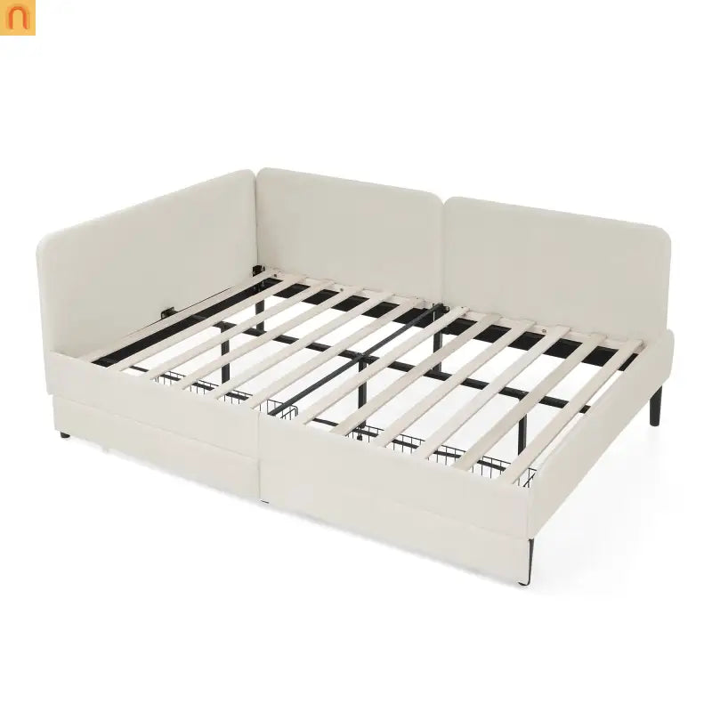Bed Frame Platform Velvet Beige Full Storage Drawers 300 lb