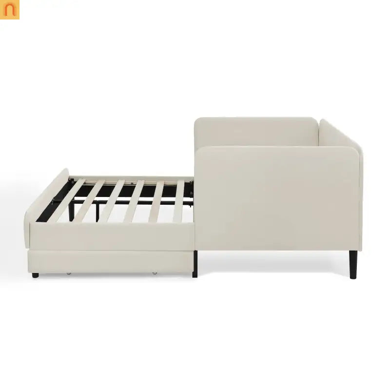 Bed Frame Platform Velvet Beige Full Storage Drawers 300 lb