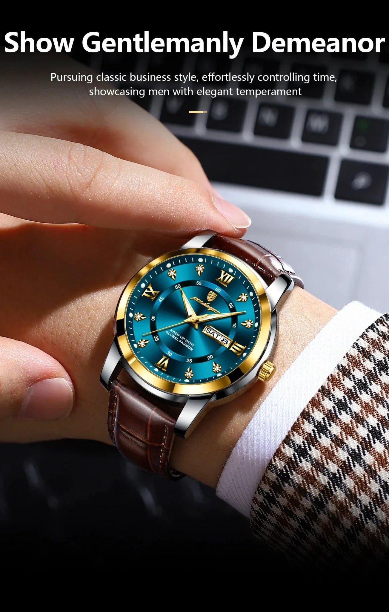 POEDAGAR Waterproof Leather Men's Quartz Watch