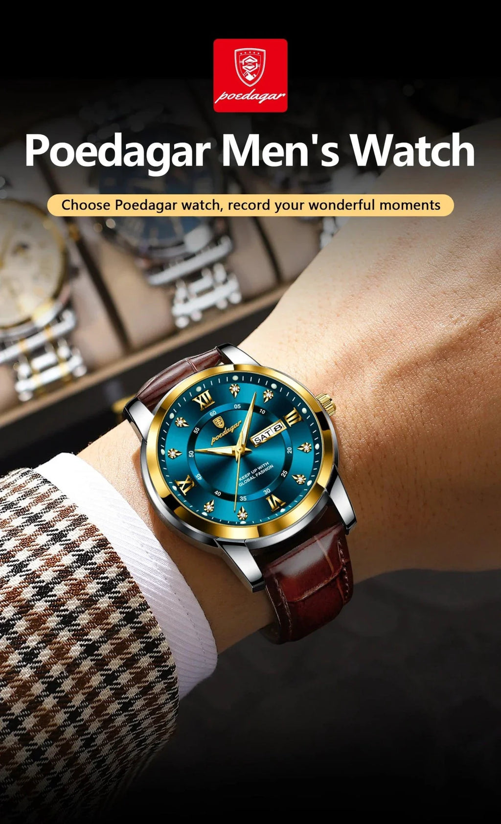 POEDAGAR Waterproof Leather Men's Quartz Watch