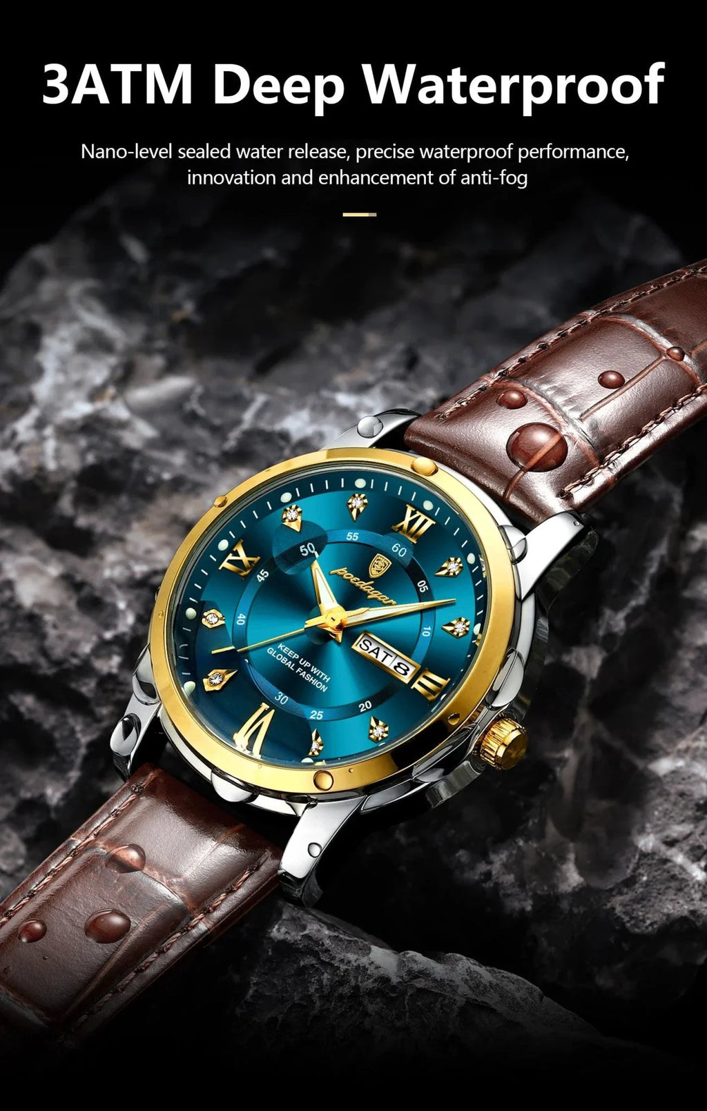 POEDAGAR Waterproof Leather Men's Quartz Watch