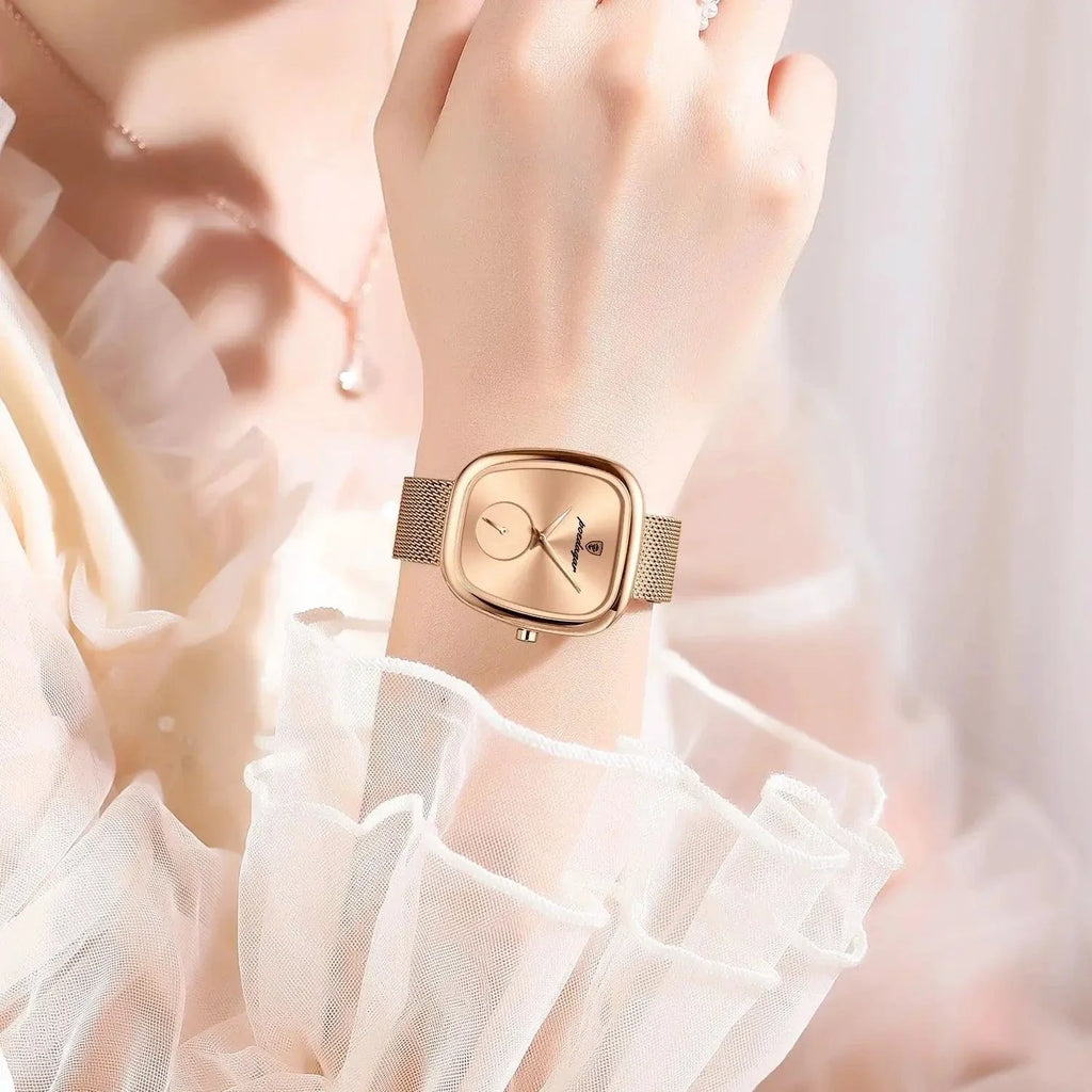 POEDAGAR Elegant Women's Mesh Watch - Waterproof Stainless Steel Quartz Timepiece for Stylish Ladies