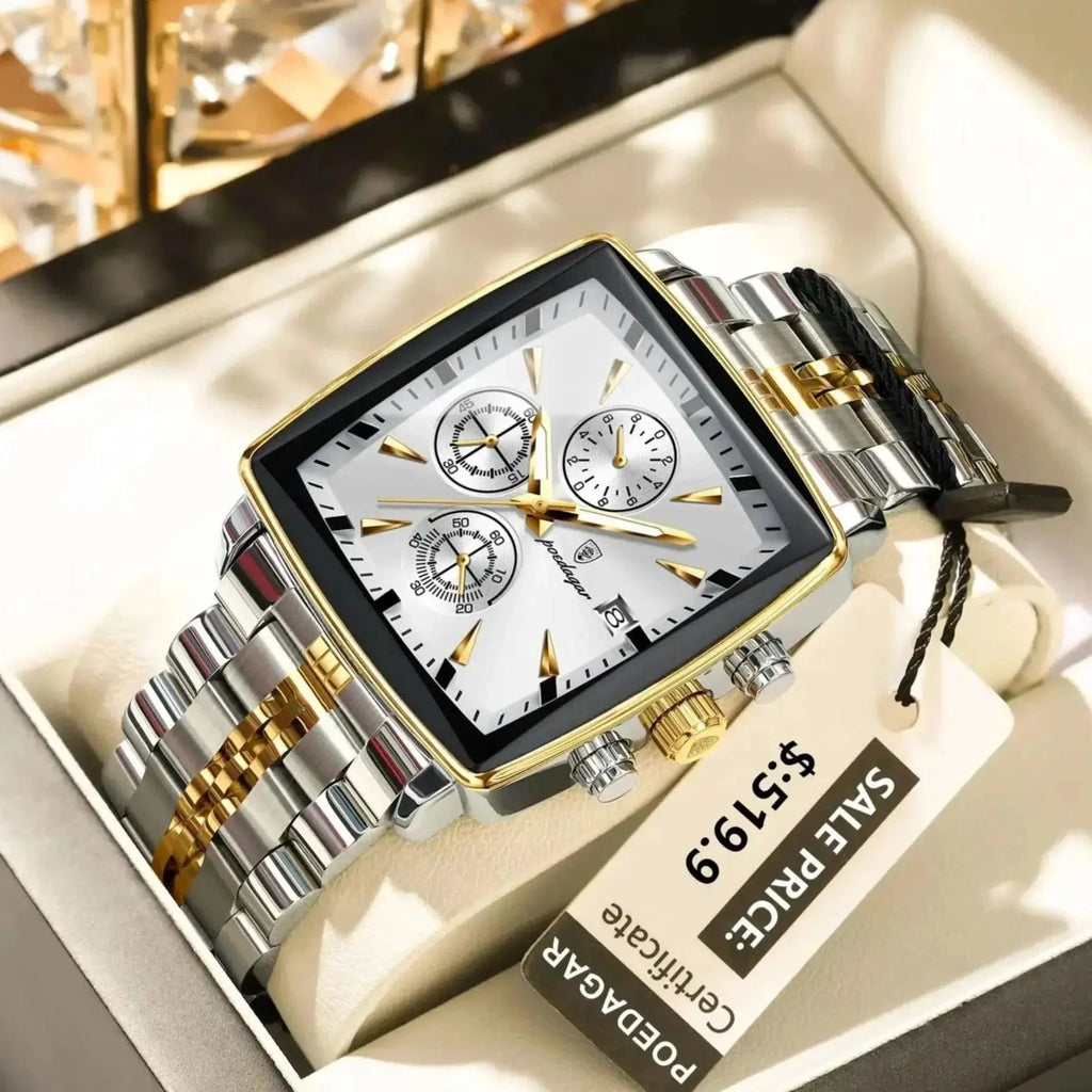 POEDAGAR Luxury Chronograph Men's Watch - Waterproof, Luminous, Stainless Steel, Sporty Design