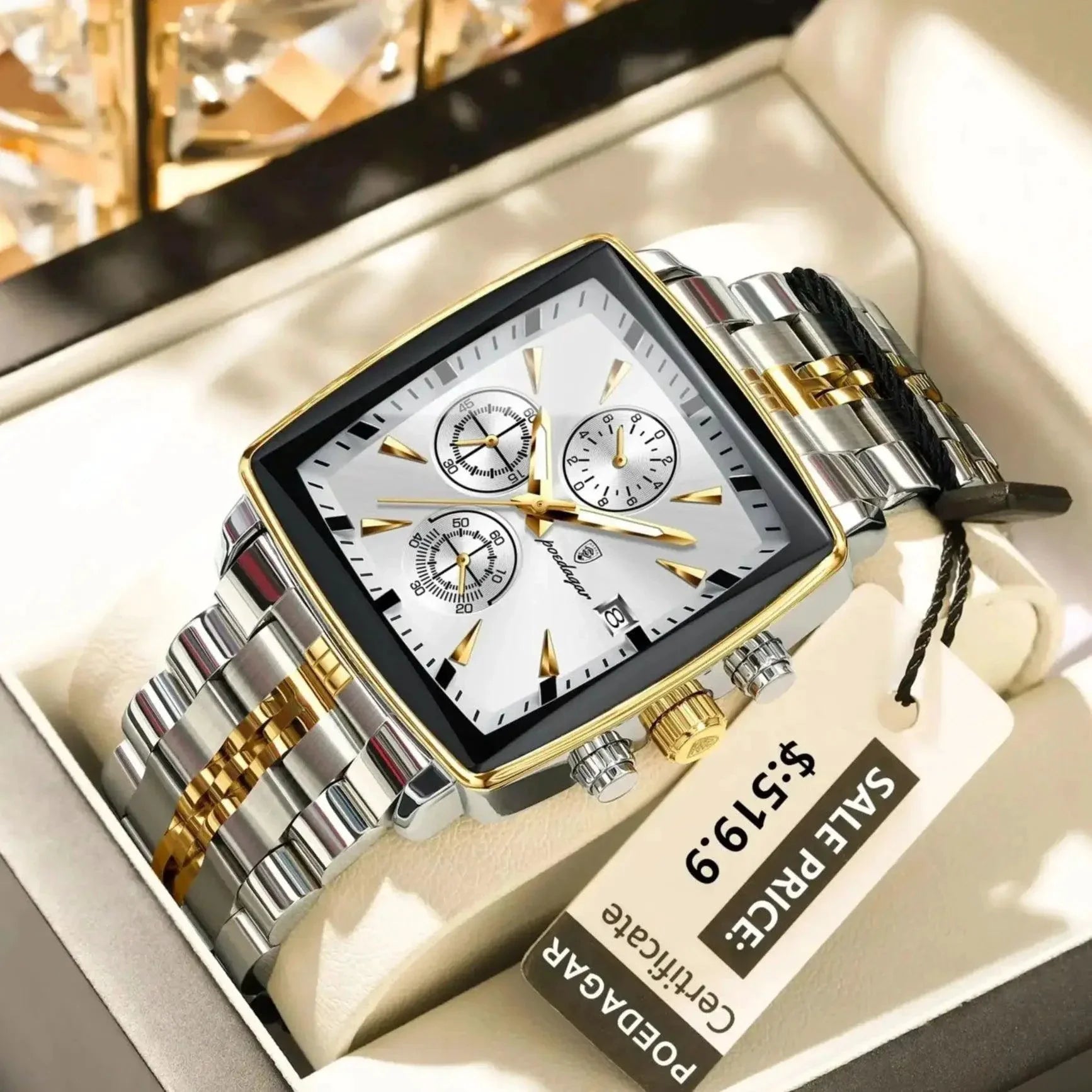 POEDAGAR Luxury Chronograph Men's Watch - Waterproof, Luminous, Stainless Steel, Sporty Design