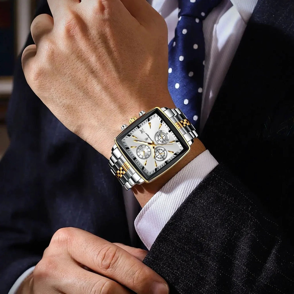 POEDAGAR Luxury Chronograph Men's Watch - Waterproof, Luminous, Stainless Steel, Sporty Design