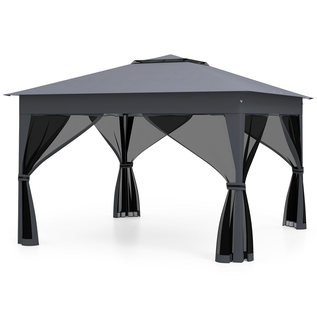 11 X 11 FT Pop Up Gazebo with Mesh Netting and Double Roof-Gray