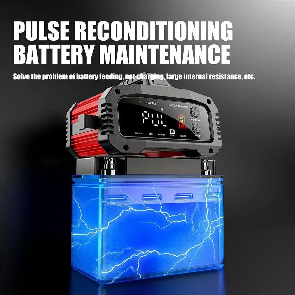 Brand Name Portable Smart Car Battery Charger - 25A/15A for 12V-24V Batteries, Pulse Repair, AGM, GEL, LiFePo4