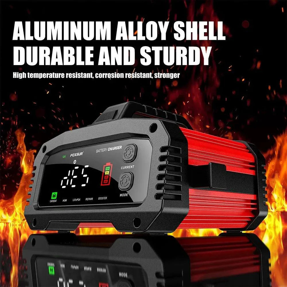 Brand Name Portable Smart Car Battery Charger - 25A/15A for 12V-24V Batteries, Pulse Repair, AGM, GEL, LiFePo4