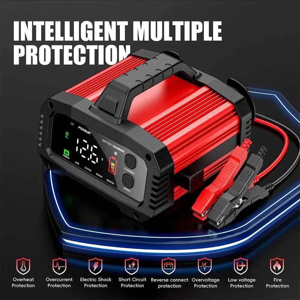 Brand Name Portable Smart Car Battery Charger - 25A/15A for 12V-24V Batteries, Pulse Repair, AGM, GEL, LiFePo4