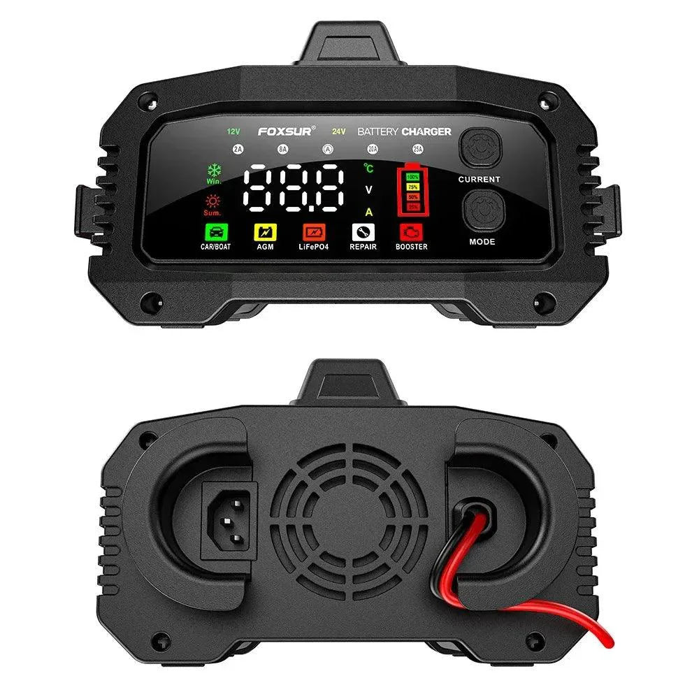 Brand Name Portable Smart Car Battery Charger - 25A/15A for 12V-24V Batteries, Pulse Repair, AGM, GEL, LiFePo4