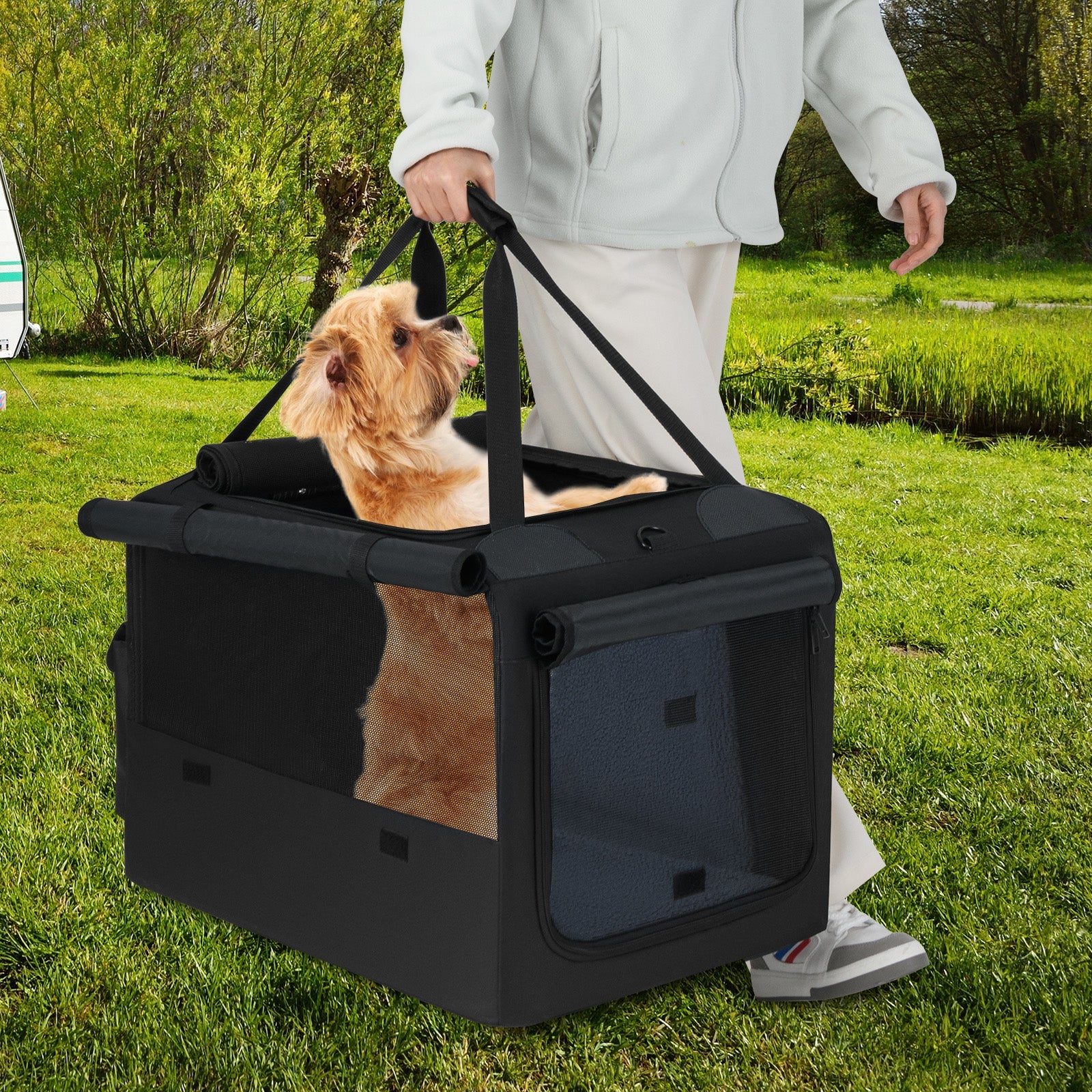 Portable Foldable Pet Carrying Bag with 2 Openings and Comfy Cushion