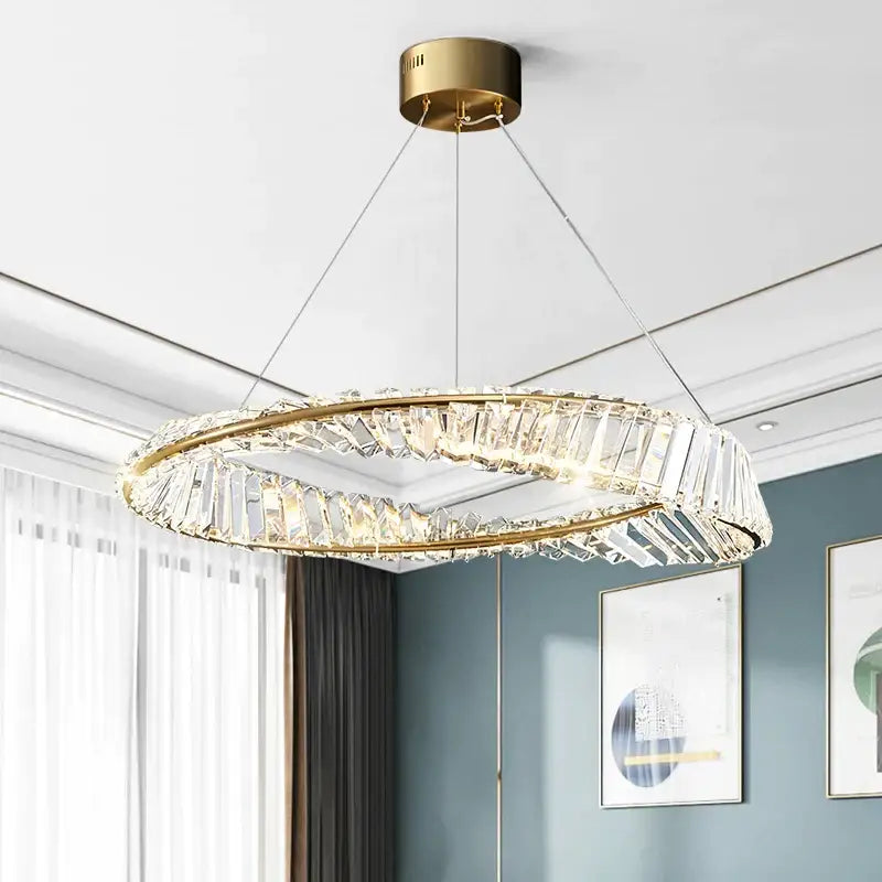 Postmodern gold crystal ring light for living room chandelier