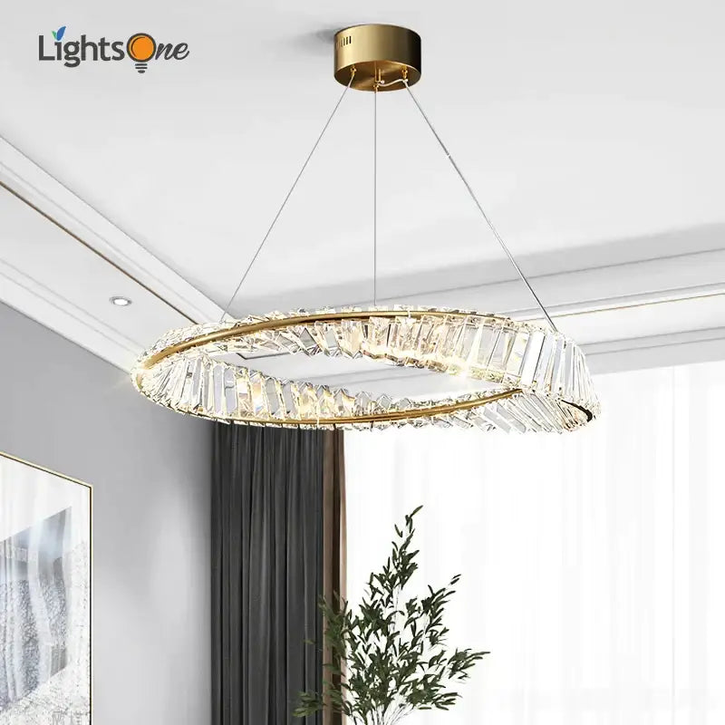 Postmodern gold crystal ring light for living room chandelier