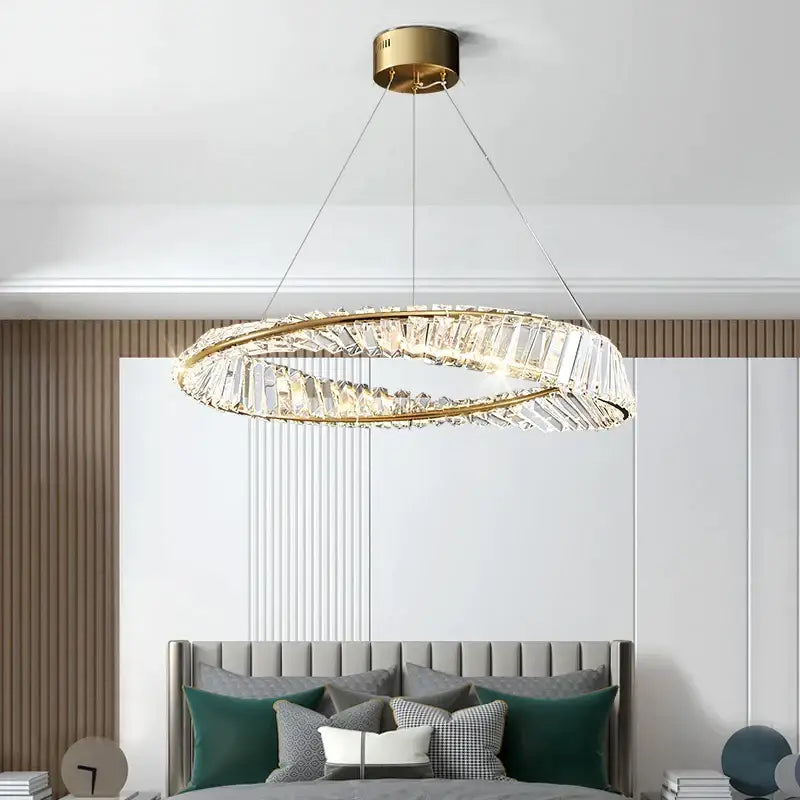 Postmodern gold crystal ring light for living room chandelier
