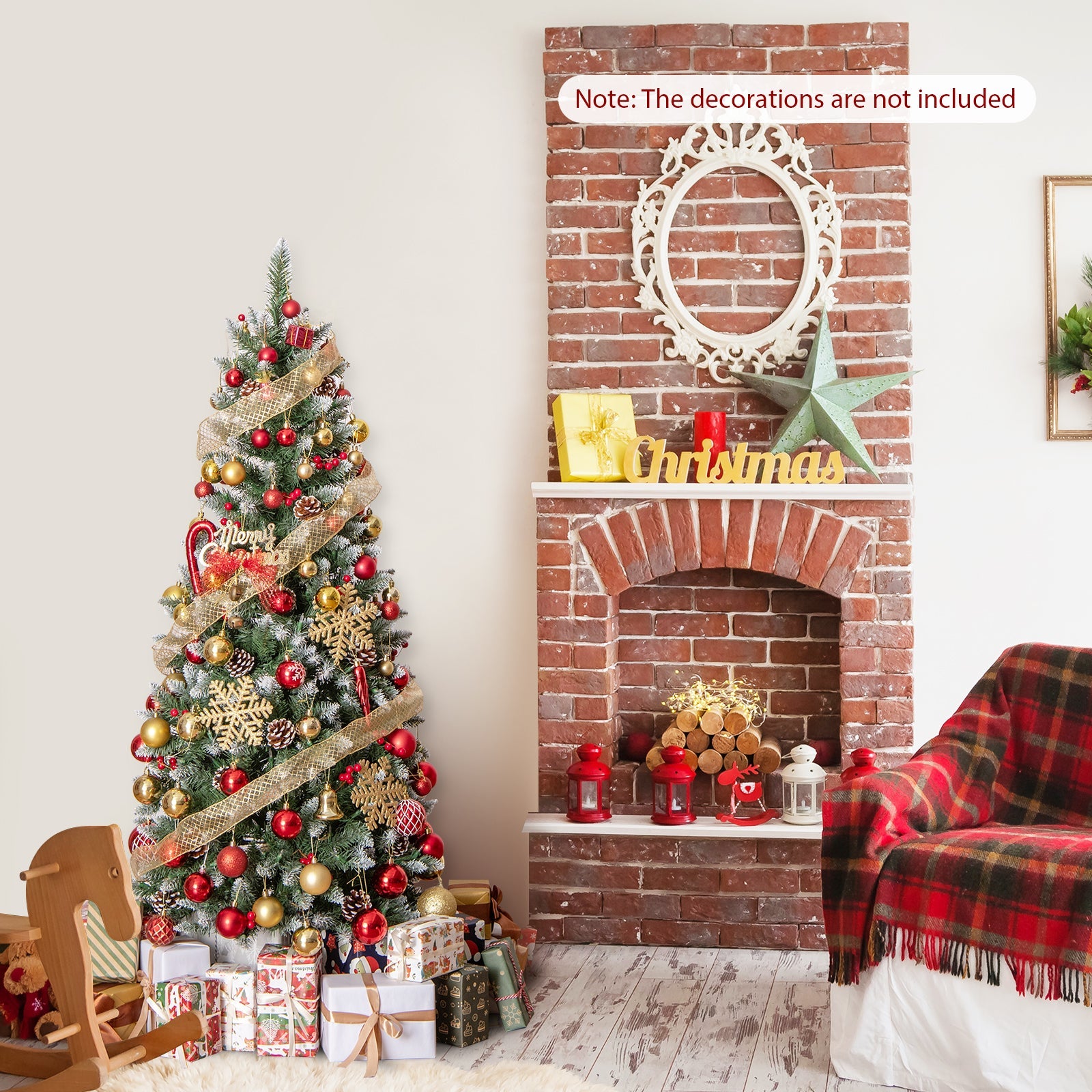 Pre-lit Artificial Pencil Christmas Tree with Pine Cones and Red Berries